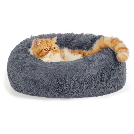 Round Pet Nest Bed Fuzzy Cat Bed Calming Donut Bed with Non-Slip Bottom Washable Fluffy Dog Bed for Small Medium Dogs And Cats