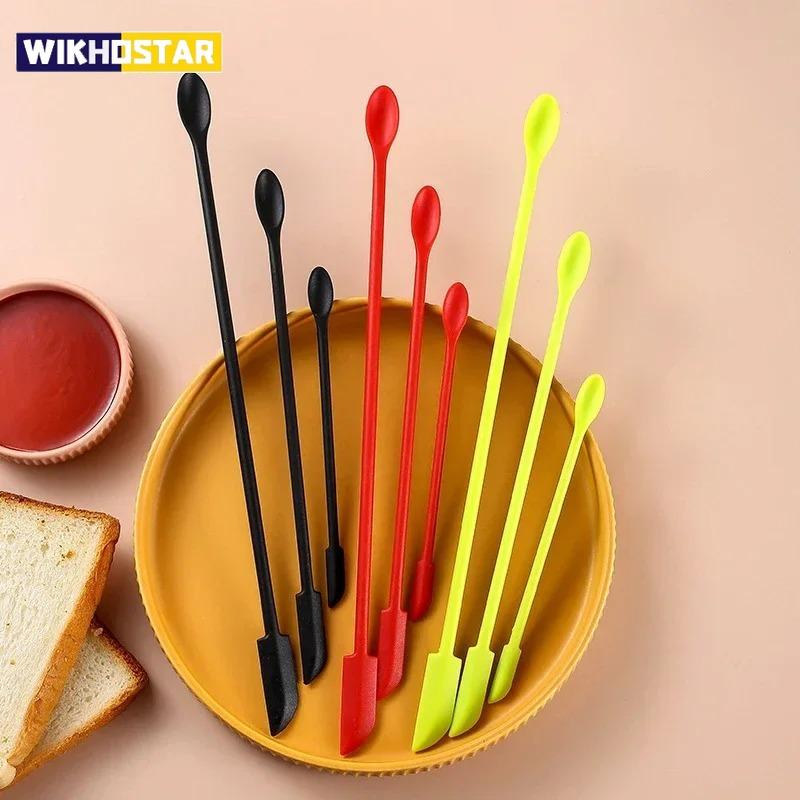 3pcs Flexible Silicone Double Scraper Lengthened Mini Soft Pot Cake Cream Jam Spatula Makeup Spatula Butter Knife Kitchen Gadgets
