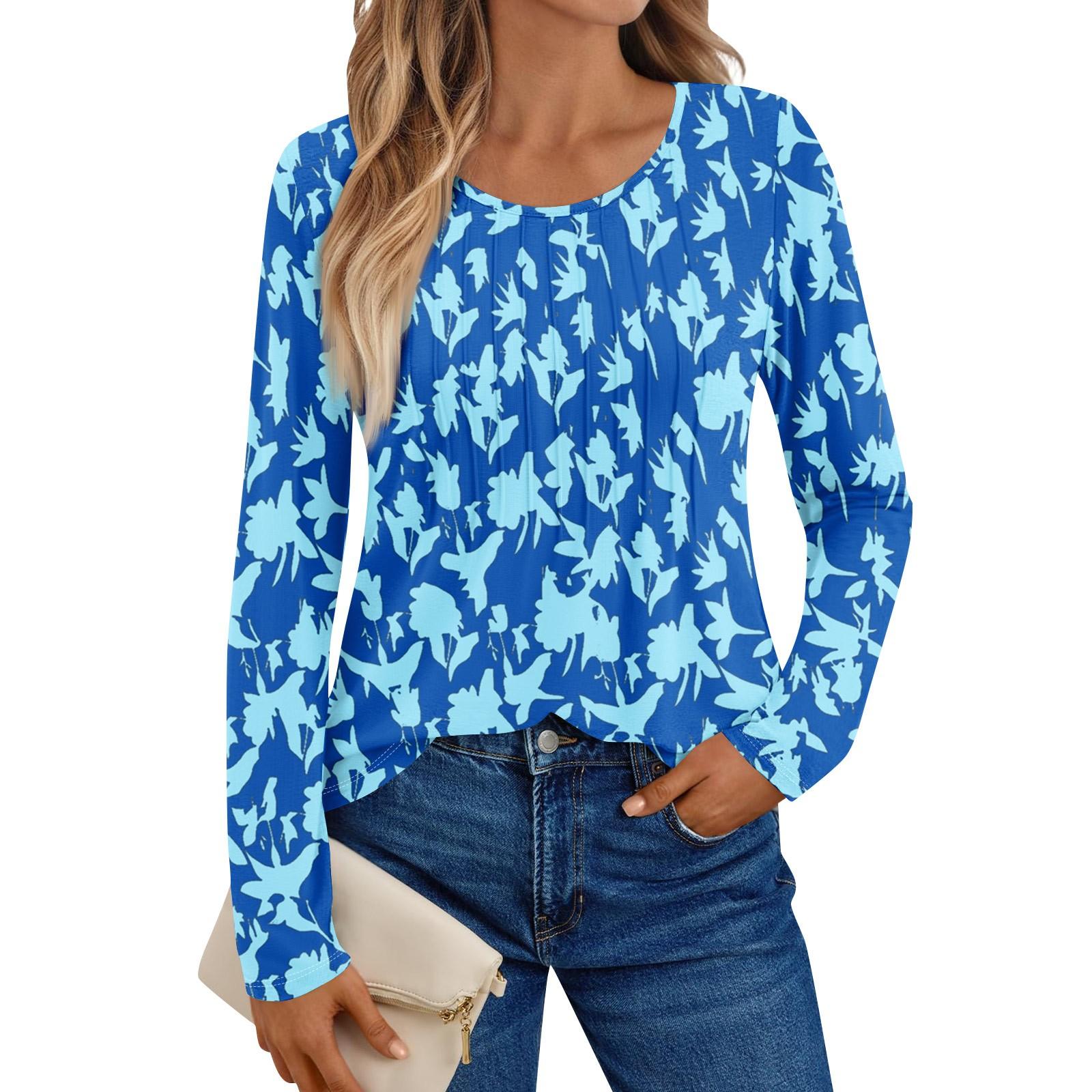 

Женские рубашки с длинным рукавом, графические футболки, повседневные базовые топы, пуловеры XXL синий