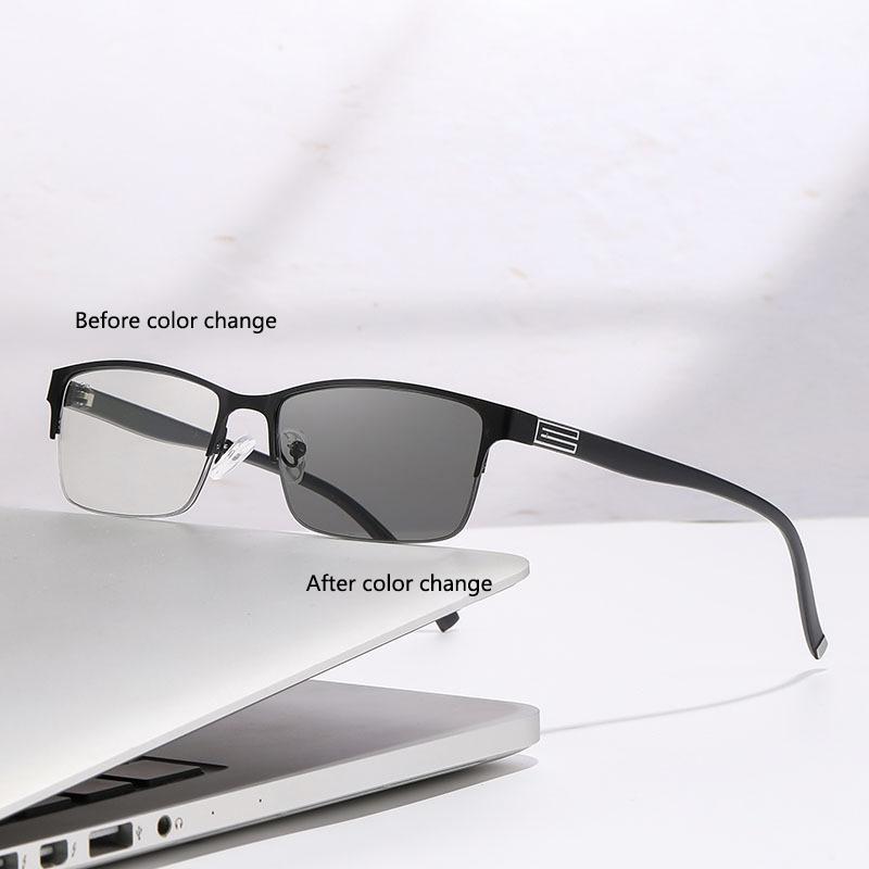 Multi Purpose Light-sensitive Color Changing Half Frame Business Glasses Frame With Automatic Zoom Presbyopia Glasses 809