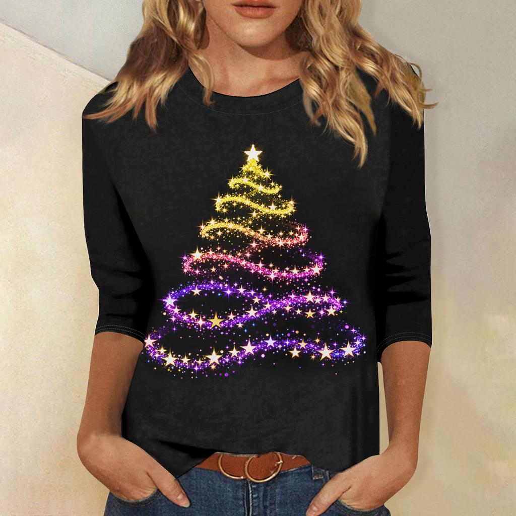 Dames Losse Comfortabele Casual Mode V-Hals Kerstprint Lange Mouw Hoodie