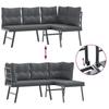 Garden Benches Set of 4 with Cushions Black Powder Coated Steel