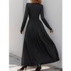 Vestido Feminino da Moda Casual Cor Sólida Renda Decote V Ajustado Manga Longa
