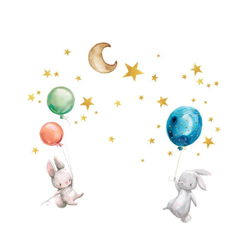 

Cartoon Bunny Balloon Wall Sticker Bedroom Living Room Home Decoration Wallpaper Glowing in The Dark Cute Rabbit Sticker