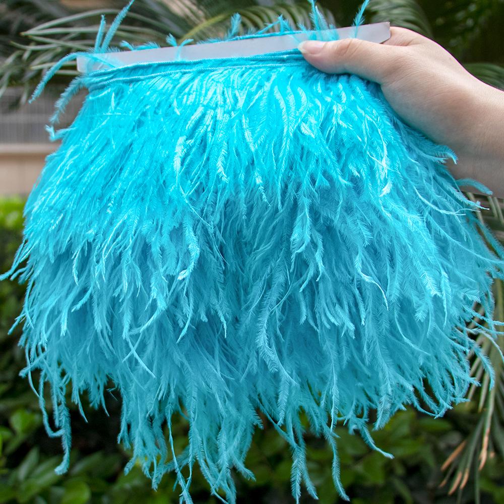 Feather1M Leather Pink Ostrich Feathers Trim 10-22cm Real Ostrich Plumes for Dress Sleeve Jacket Edge Burlesque Carnival Costume Design