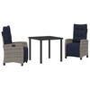 Garden Dining Set with Cushions 3 Pcs Grey Poly Rattan