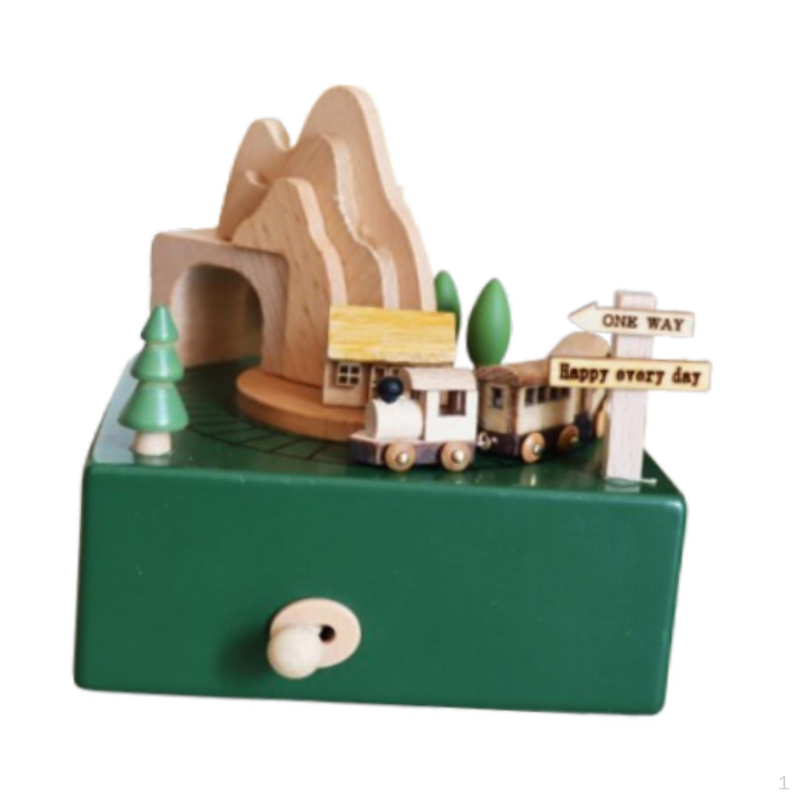

Деревянная музыкальная шкатулка рождественские украшения поделки коллекционная вращающаяся фигурка настольная Green Train