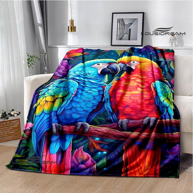 3D Parrot Cute Printed Blankets Picnic Blanket Warm Flannel Blankets Soft and Comfortable Blanket Bed Linings Birthday Gift