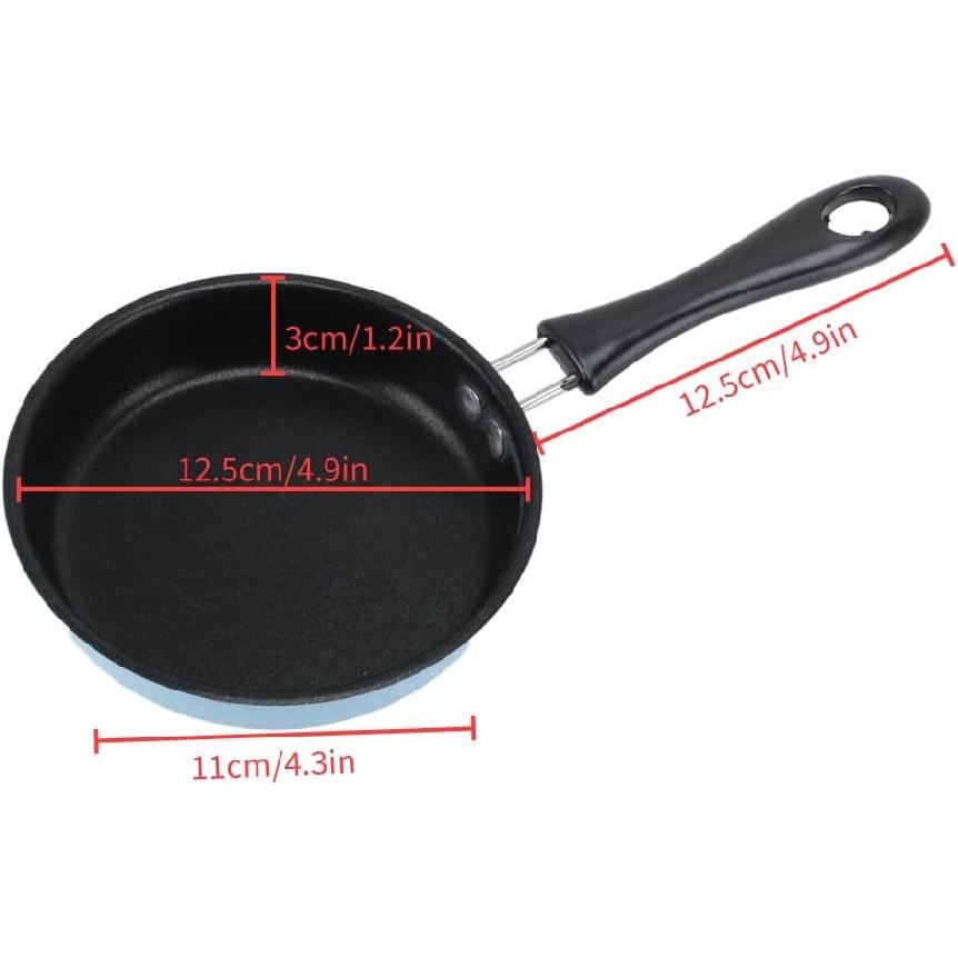 Mini Frying Pan, Omelet Pans Stainless Steel Prevent Stick Induction Pot Round Breakfast Small Fry Egg Pan with Long Plastic Handle 12cm/4.7in Blue