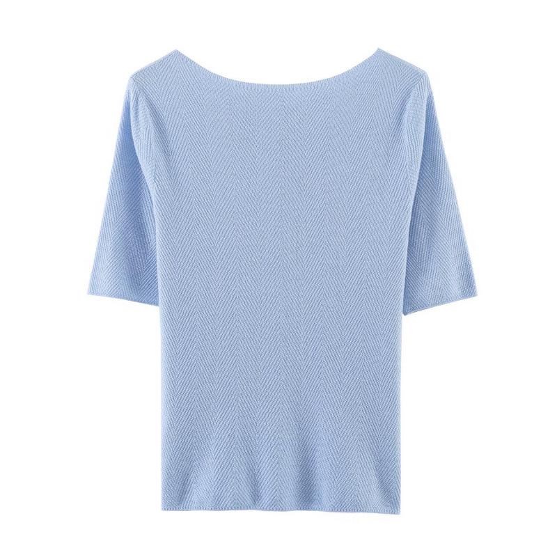 2026 Spring European & American Fashion One-Shoulder Fishbone Mid-Sleeve Elastic Knit Top