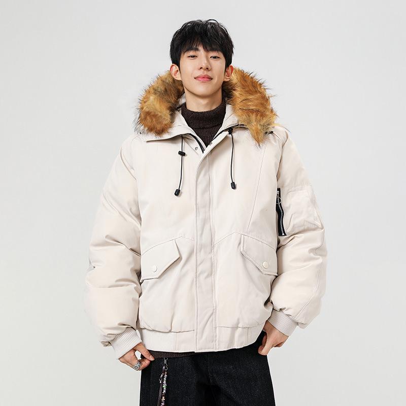 

Men s American Style Fur Collar Thick Cotton Parka - Winter Outdoor Warm Coat for Couples M хакі