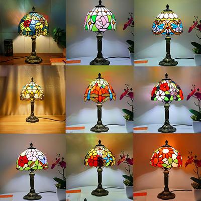 LED stolní lampa ve stylu Tiffany Retro Středomořská dekorativní světla E27 Barevné sklo Stínidlo Pro světlo nočního stolku Ložnice Kavárna