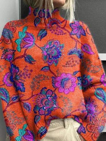 New Christmas abstract print casual cape jacket cardigan thick needle sweater