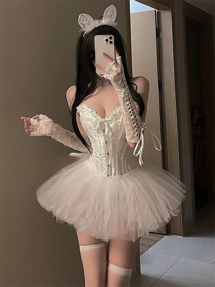 Cute Bunny Girl Cosplay Rabbit Costumes Women New Year Open Bra Crotch Sexy Lingerie Erotic Bandage Bodysuit Plus Uniform