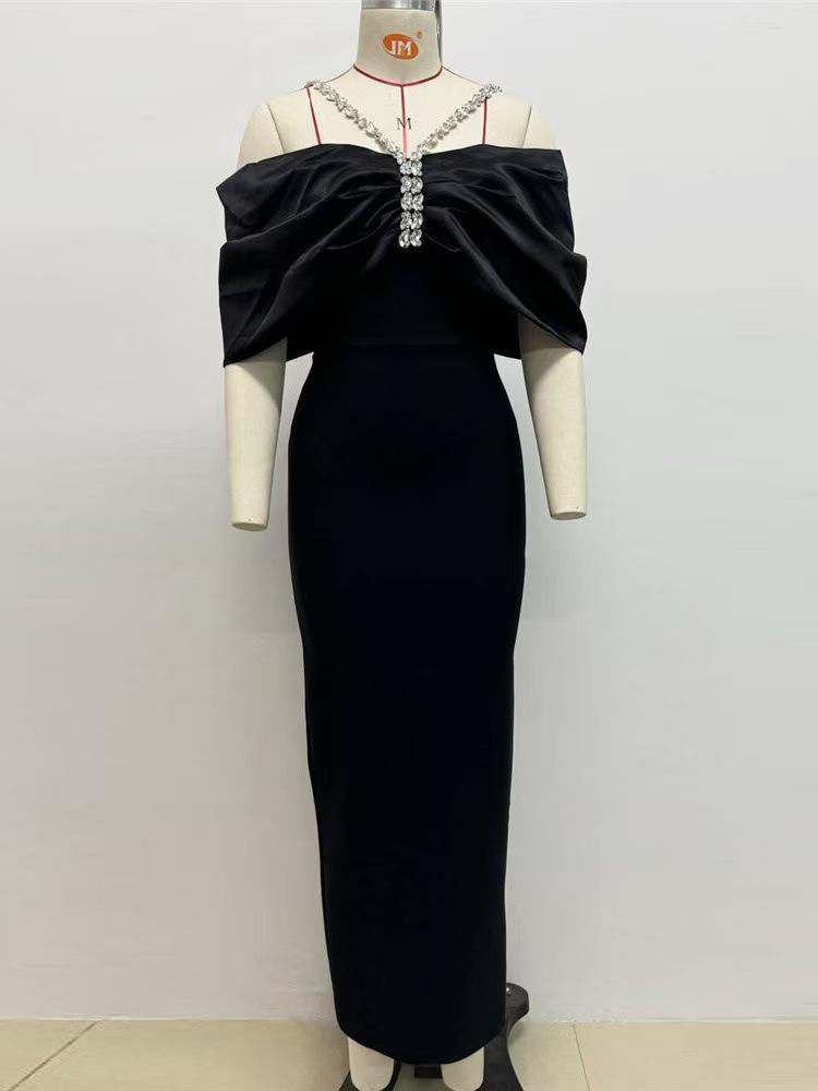 Chic Off-the-Shoulder Bandage Evening Gown - Shoulder-Baring Long Dress, Fashionable & Sexy Bodycon Style