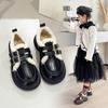 2024 Children Leather Shoes for Girls Winter New Fashion Korean Style Soft Bottom Princess Plush Anti-slippery Chic Warm Shoes