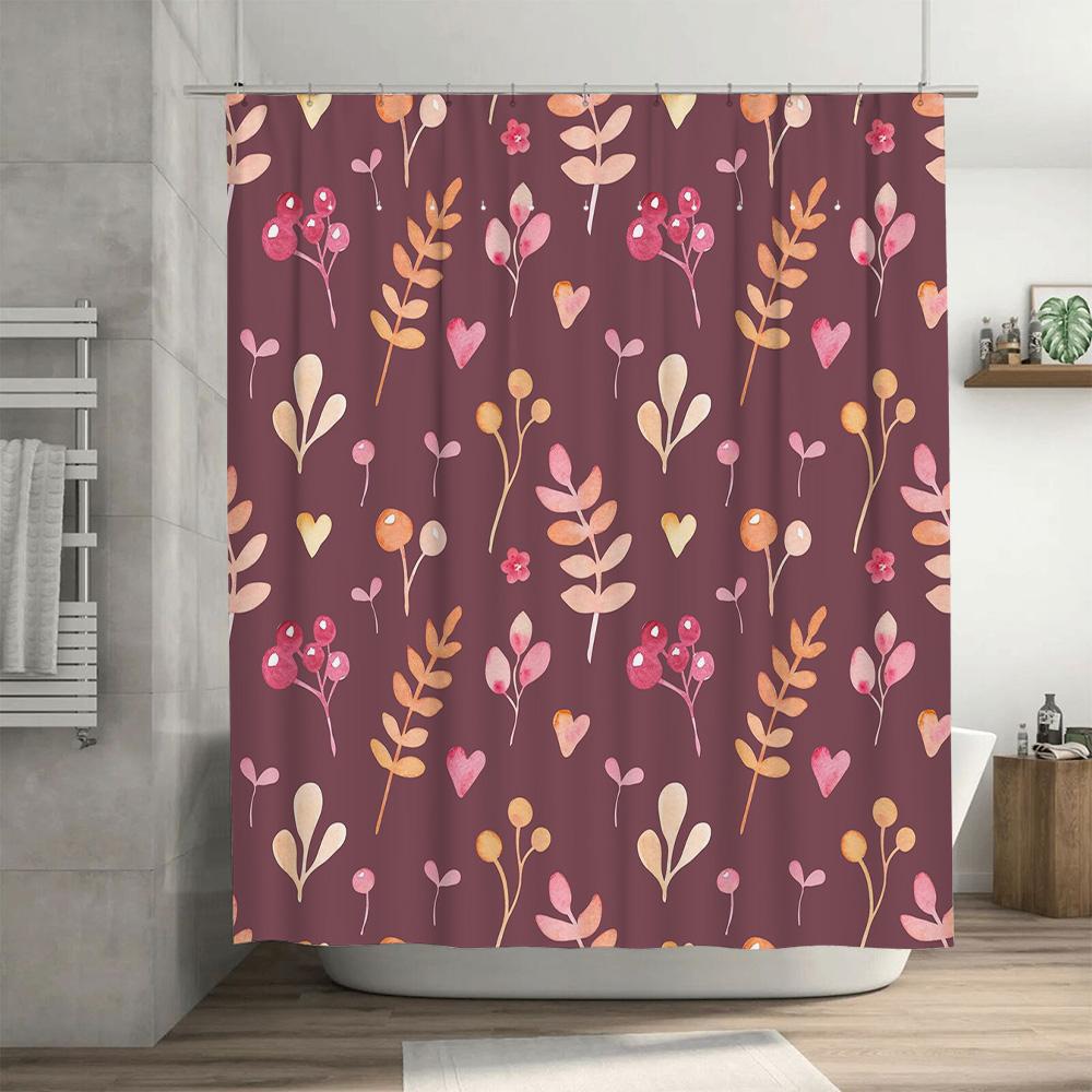 Delightful Floral Shower Curtain Waterproof Fabric Print Home Decor Bathroom Accessories Set
