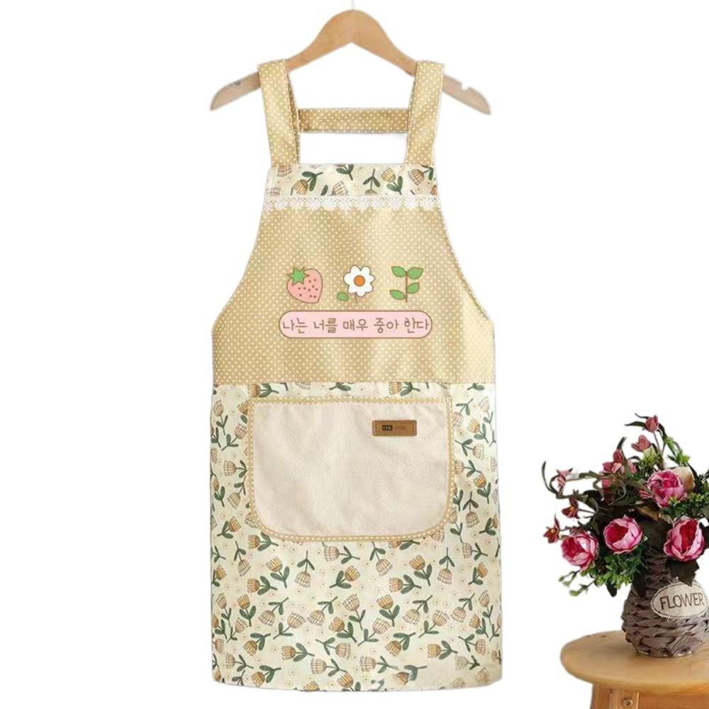 Flower Printing Women Kitchen Aprons Waterproof Anti Dirty Chef Work Apron Wiping Hand Pocket Cooking Aprons Household Cleaning