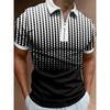 Men'S Polo Shirt Men'S Casual Short Sleeve Lapel T-Shirt 3D Printed Short Sleeve Zipper Polo
