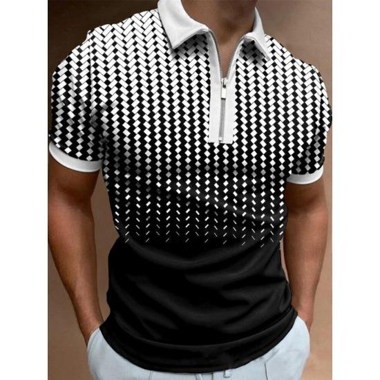 Men'S Polo Shirt Men'S Casual Short Sleeve Lapel T-Shirt 3D Printed Short Sleeve Zipper Polo