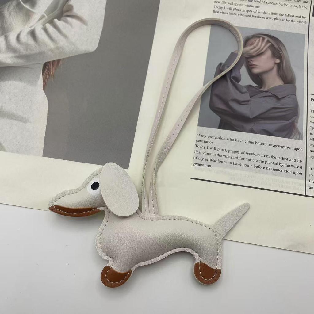 Leather Sausage Dog Charm: Cute Puppy Pendant for Women's Handbag, Trendy Keychain Accessory