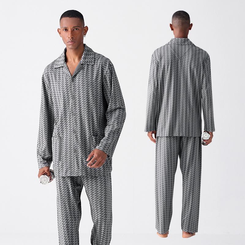 Men's Pajamas: Long-Sleeved Cardigan, Lightweight, Spring/Autumn, Wear as Outer Layer, Luxury Homewear Set
