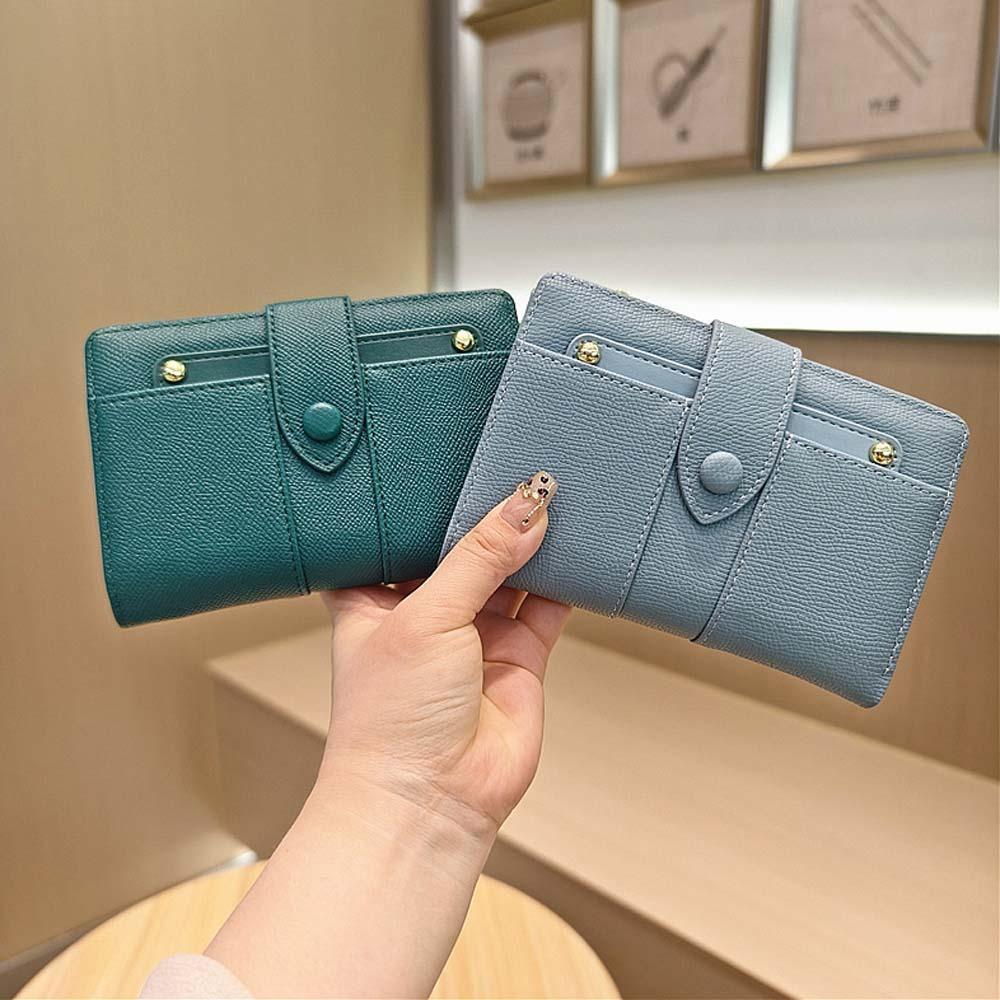 

Snap Button Solid Color Card Bag Multiple Card Lady Short PU Purses Versatile Women Wallet Work рожевий червоний колір