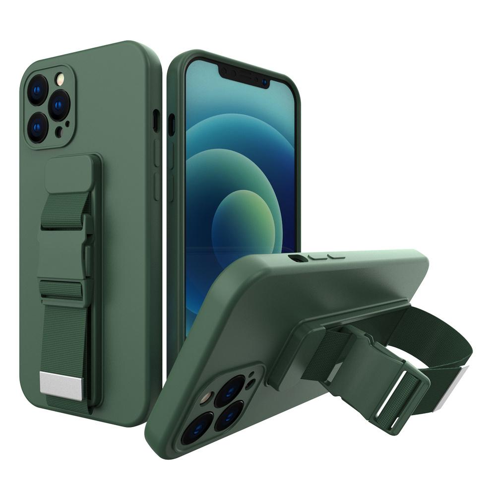 Dark Green Gel Phone Case with Chain Strap for iPhone 12 Pro Max