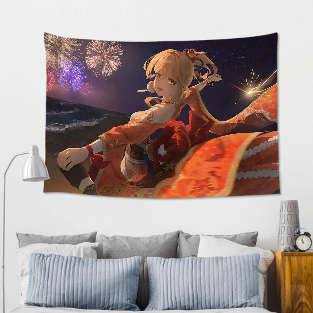 Yoimiya Animation G-Genshin I-Impact Tapestry Room Decor Wall Cloth Party Hanging Background Room Decor Baby Room