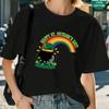 (180g Pure Cotton T-Shirt) St. Patrick's Day - Happy St. Patrick's Day Rainbow Cartoon Printed Women's Summer Round Neck Thick S
