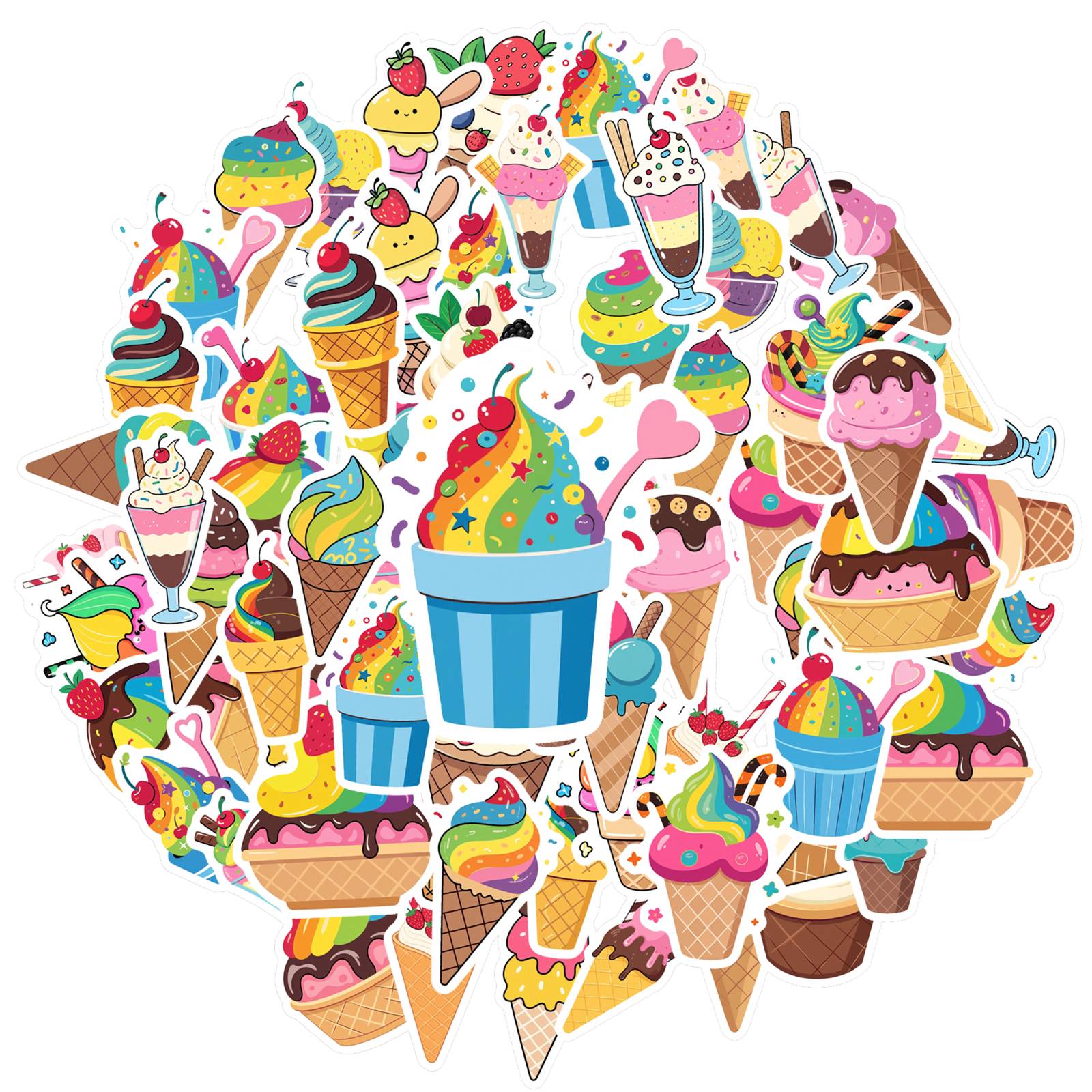 

35pcs Colorful Ice Cream Stickers Cartoon Sweet Treats Stickers Funny Stickers For Notebook Luggage Mobile Phone Cup DIY