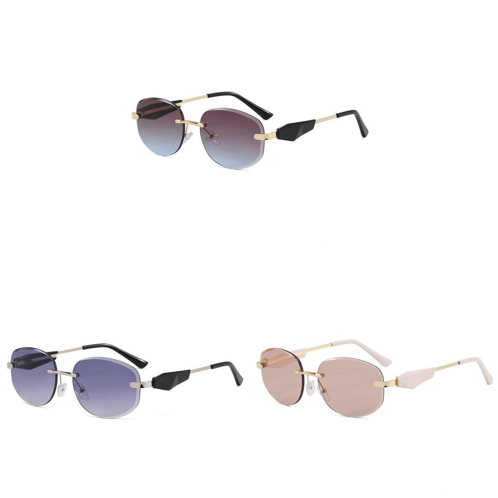 European Style Frameless Oval Sunglasses With Uv400 Protection For Fashion And Travel