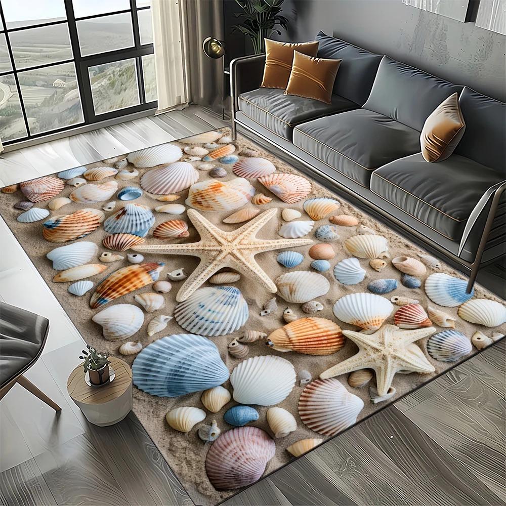 2D Beach Shell Star Print Ocean-themed Carpet Suitable for Living Room Bedroom and Children's Room Ocean Breeze Home Decoration