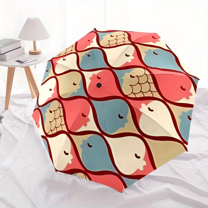

1pc Fish Pattern Automatic Open 8-Rib Windproof Umbrella, Travel & Commuting, Suitable for All Seasons