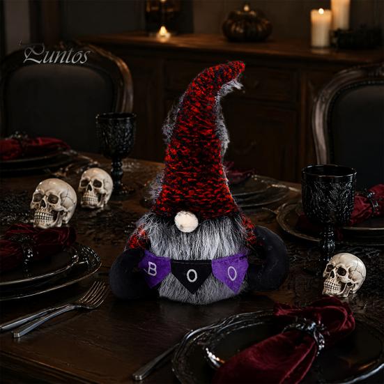 Striped Knitted Gnomes Halloween Plush Gnome Decoration, Spooky Boo Swedish Tomte Elf Figurine, Faceless Scandinavian Dwarf Ornament for Home