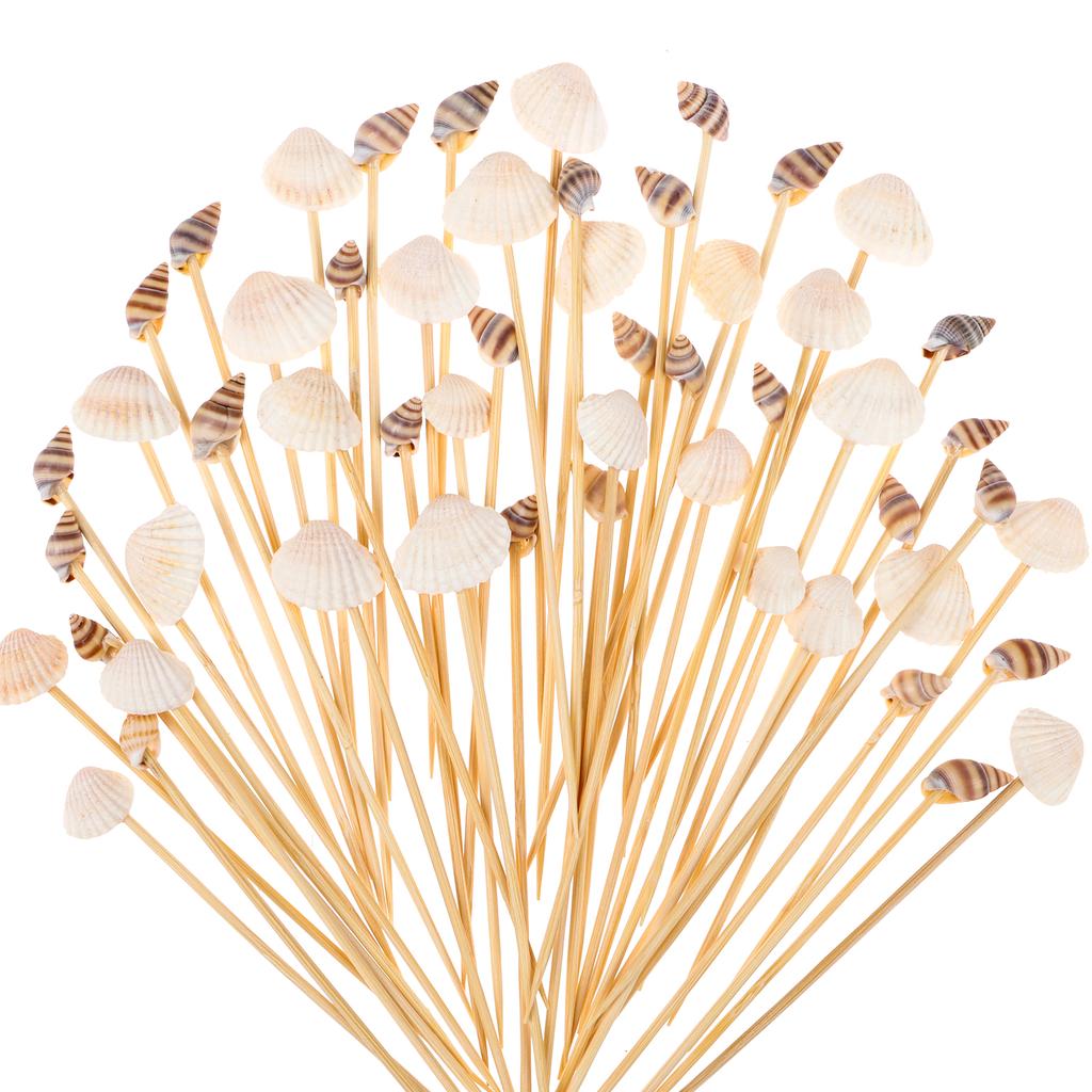200Pcs Disposable White Seashell Cocktail Picks Conch Handmade Toothpicks Bamboo