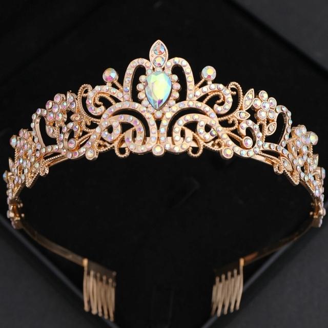 Gold AB Crystal Tiaras And Crowns Rhinestone Prom Diadem Crown For Women Bridal Wedding Hair Accessories Jewelry Crown Tiara