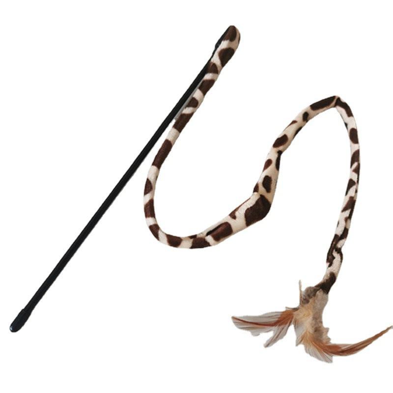 1pc Leopard Print Feather Cat Teaser Wand For Indoor And Outdoor Use