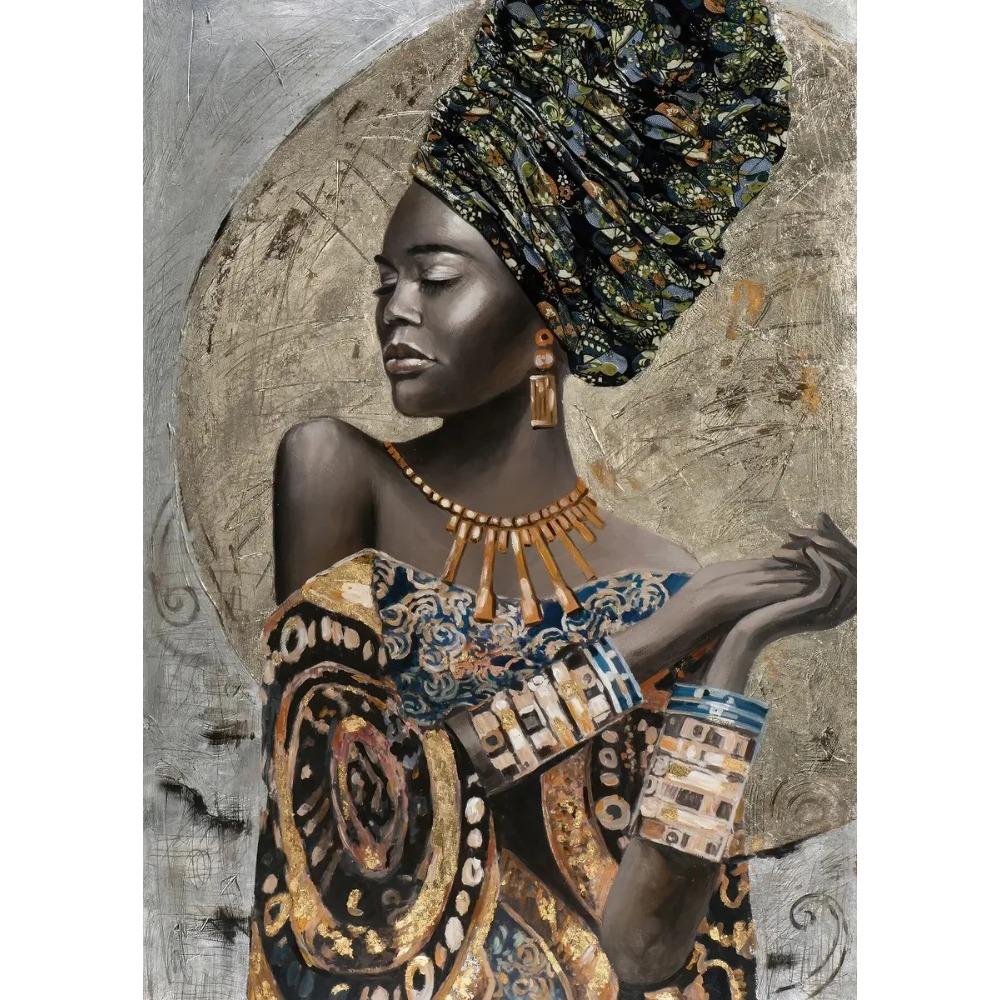 African Woman Canvas Paintings African Girl with Flower Art Posters and Prints Wall Art Pictures for Living Room Decor Cuadros