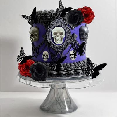 21 Stück Gothic Rose Schädel Kuchenaufsatz, Schwarzer Schmetterling Kuchenaufsatz, Bis der Tod uns scheidet, für Geburtstag, Hochzeit, Halloween-Party