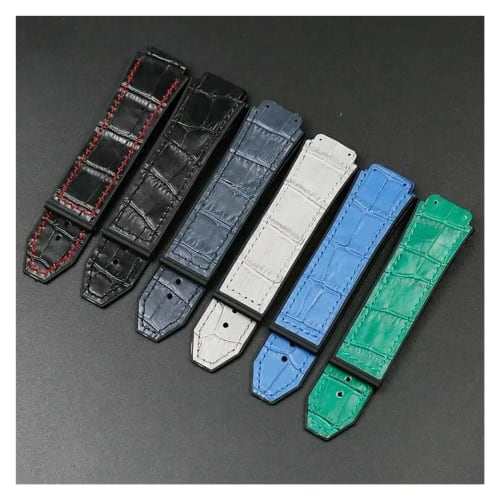 Small Shop Genuine Leather Strap Fits Hublot Big Bang Series Men's and Women's Rubber Leather Sports Watch Bracelet, 19x25mm, Watch Accessories (Grey)