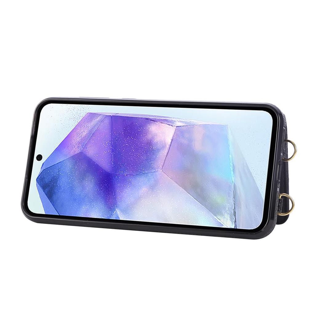 For Samsung Galaxy S25+/S24+ Case Kickstand Rhombus Leather+TPU Phone Cover with Shoulder Strap