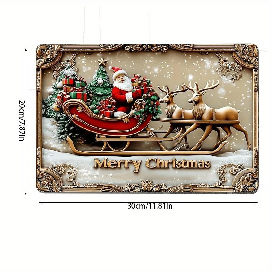 

2d Плоский 30*20см, Дерев яна підвісна декоративна табличка в гламурному стилі, Святкова тема Різдва з Сантою, оленями та подарунками, Багатоцільова, для дому 30*20cm