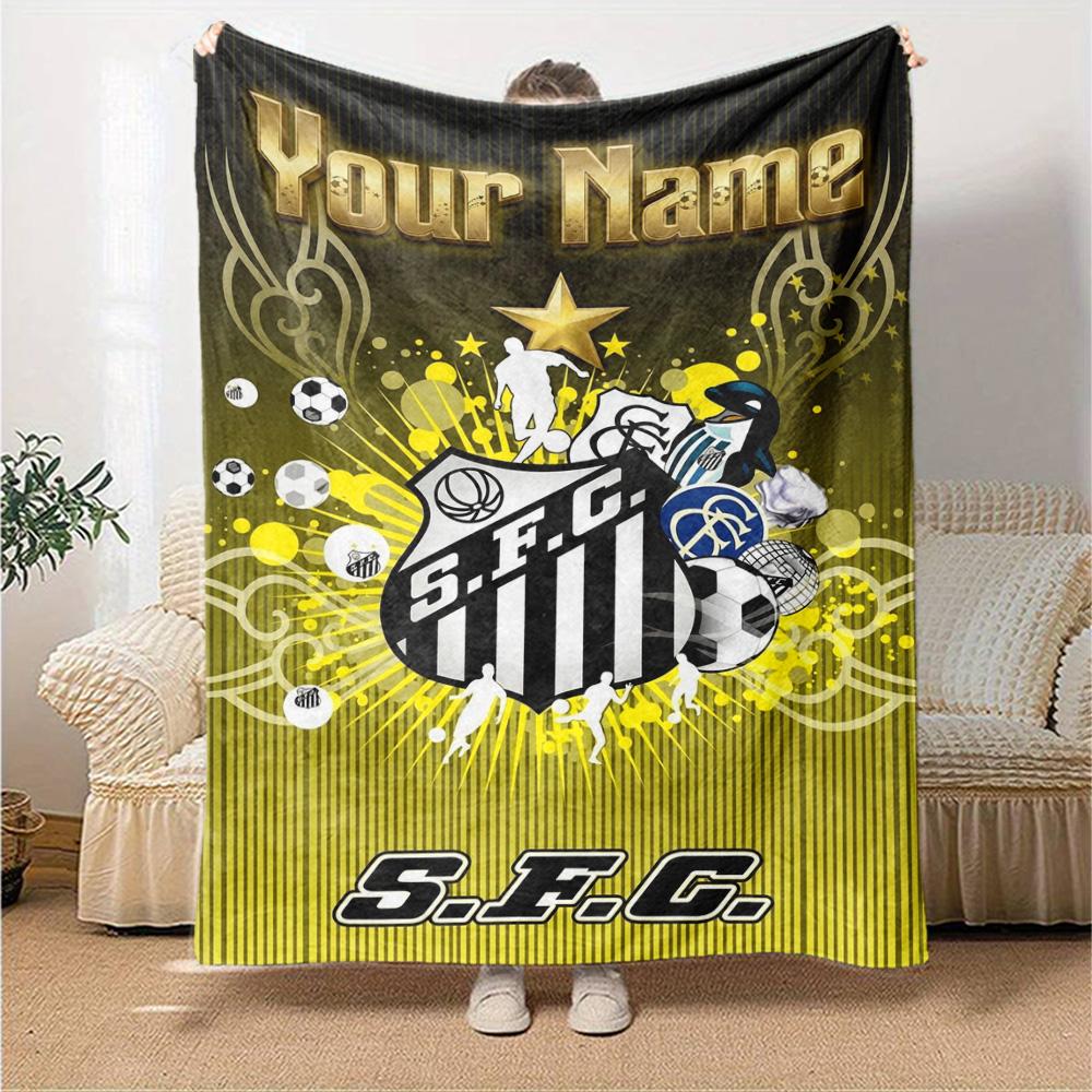 Name Custom Santos FC Print Flannel Blanket High Quality Warm Comfortable Cover for All Seasons Perfect for Gifts Home Decor