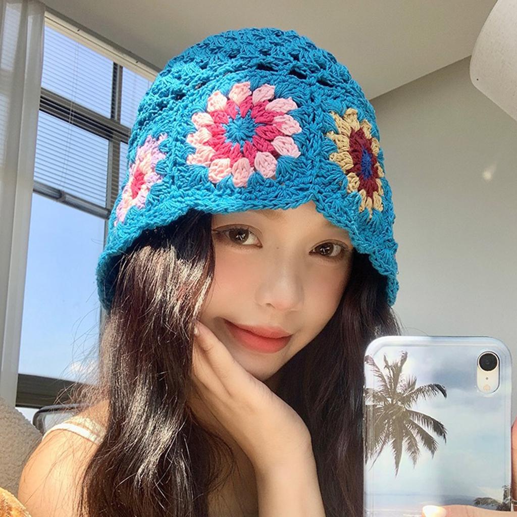 Adult Knitted Crochet Flower Hat Cute Students Outdoor Cycling Hiking Hat Lovely Hot Summer Hollow Out Hat for Couple