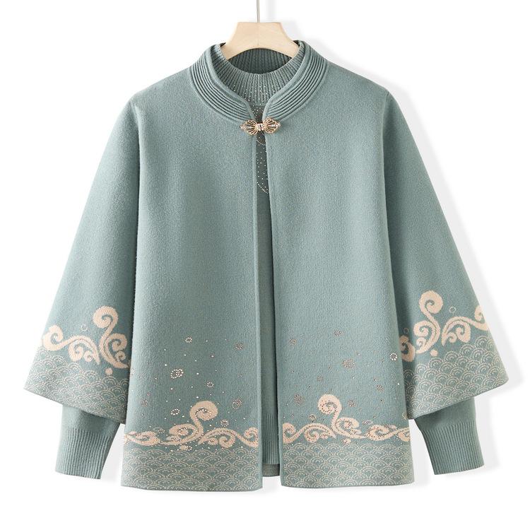 

Мама среднего возраста носит модный вязаный свитер нового стиля на осень и зиму, комплект из двух частей: базовая рубашка с длинным рукавом и верхняя одежда с рукавом три четверти. XL