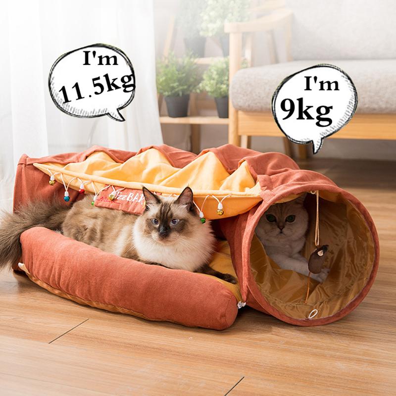 Cat Tunnel Toy Multifunctional Bed with Fun Balls 2-Way Comfort Warm Tube Foldable Kitten House Hidden Sleeping