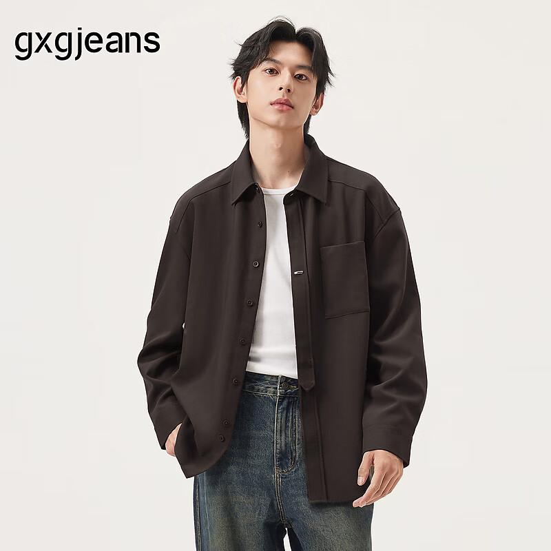 gxgjeans Men s Irregular Placket Casual Long-Sleeve Shirt L