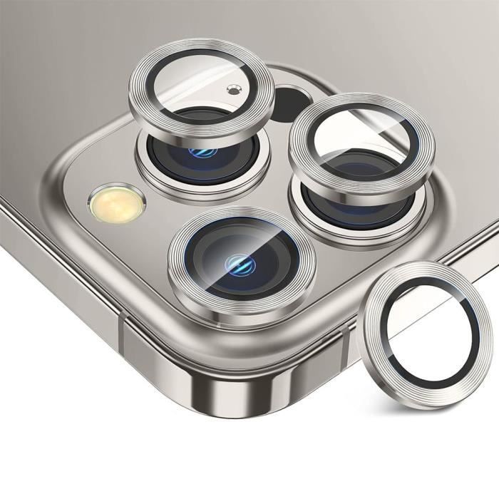 Verre Trempé - pour iPhone 15 Pro - 15 Pro Max - Protection Caméra - Contour Titane - Résistant aux Rayures