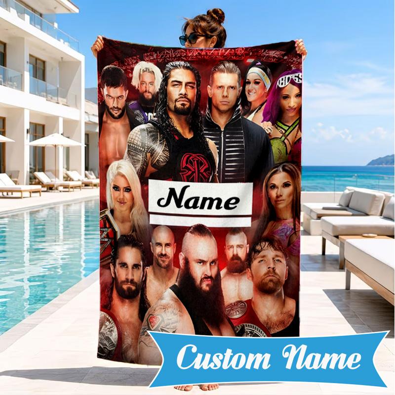 Personalisierter Name Wrestling Superstars Collage Strandtuch Mikrofaser Strandtuch, Leicht und Schnelltrocknend, für Sommerreisen, Schwimmbad Geschenk